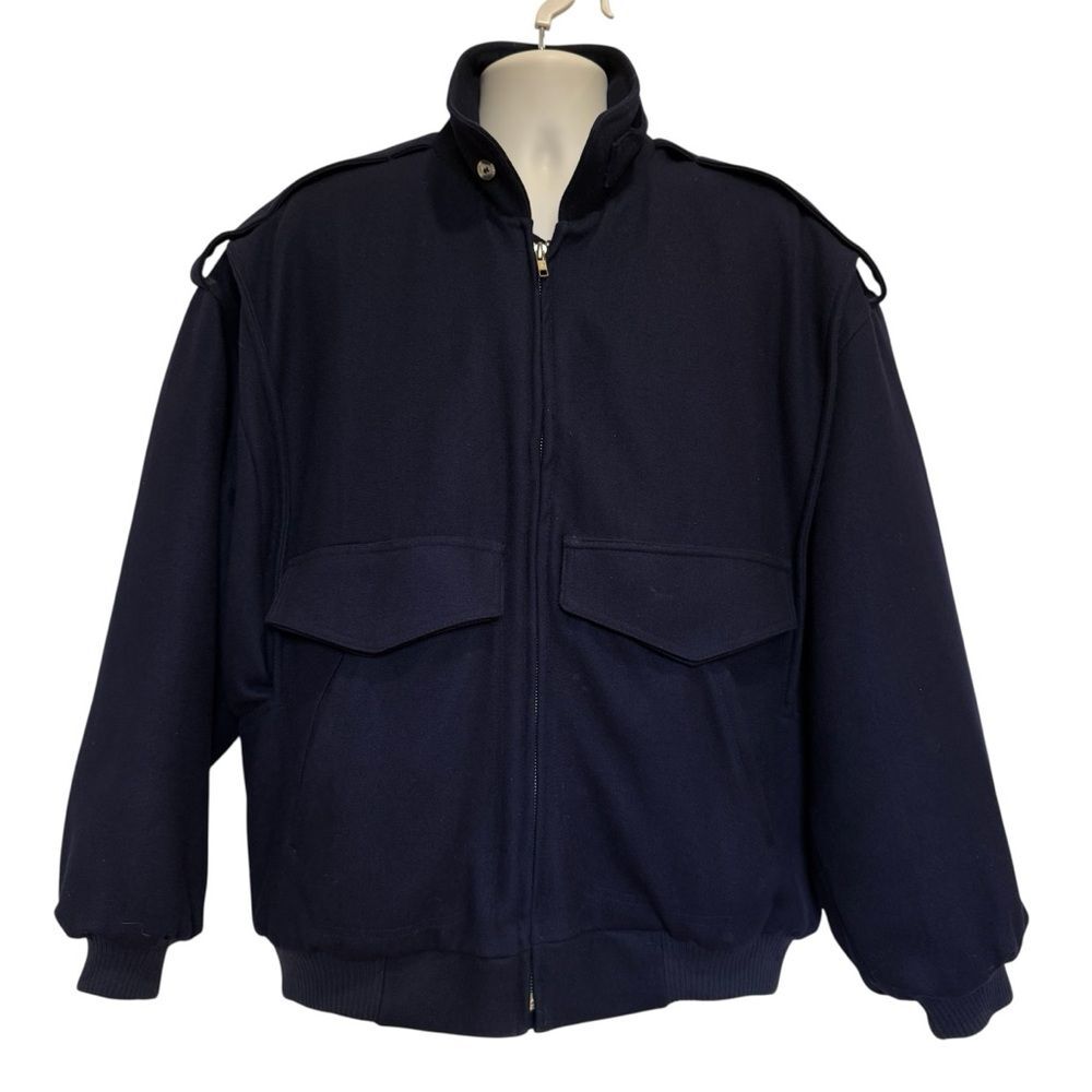 Vintage Gant Heavy Wool Bomber Jacket Quilted Lining Winter Navy Blue Men’s Sz M
